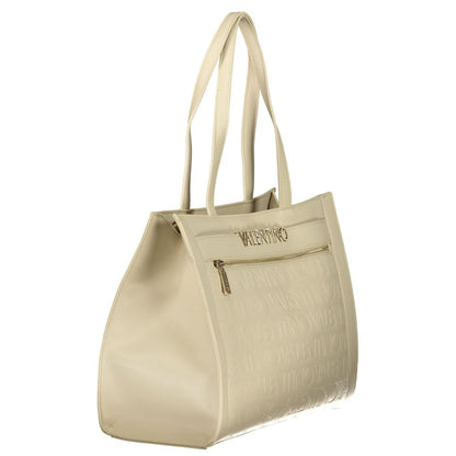 Mario Valentino Beige Leather-Finish Handbag with Dual Handles