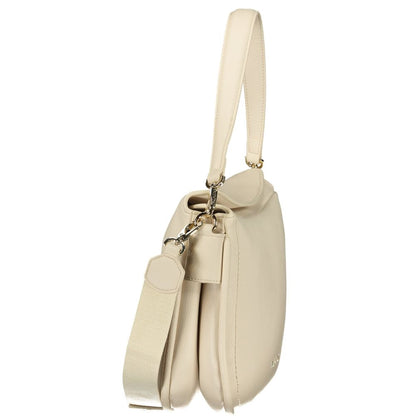 Mario Valentino Beige Leather-Finish Handbag with Removable Handle