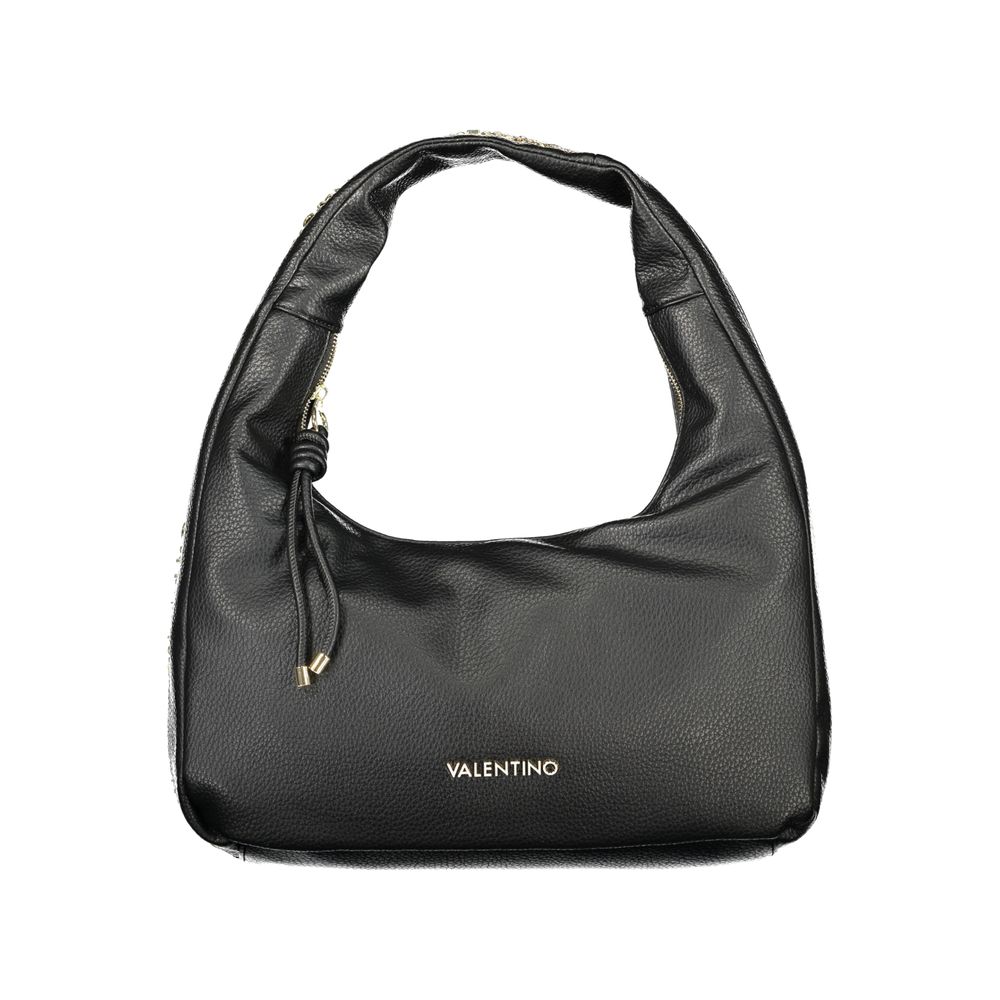 Mario Valentino Black Grained Leather Shoulder Bag with Gold Hardware