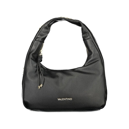Mario Valentino Black Grained Leather Shoulder Bag with Gold Hardware