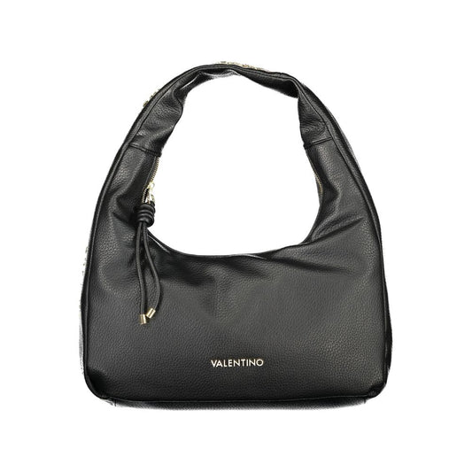 Mario Valentino Black Grained Leather Shoulder Bag with Gold Hardware