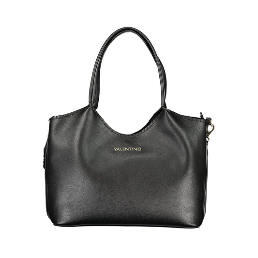 Mario Valentino Black Leather Handbag with Gold Hardware