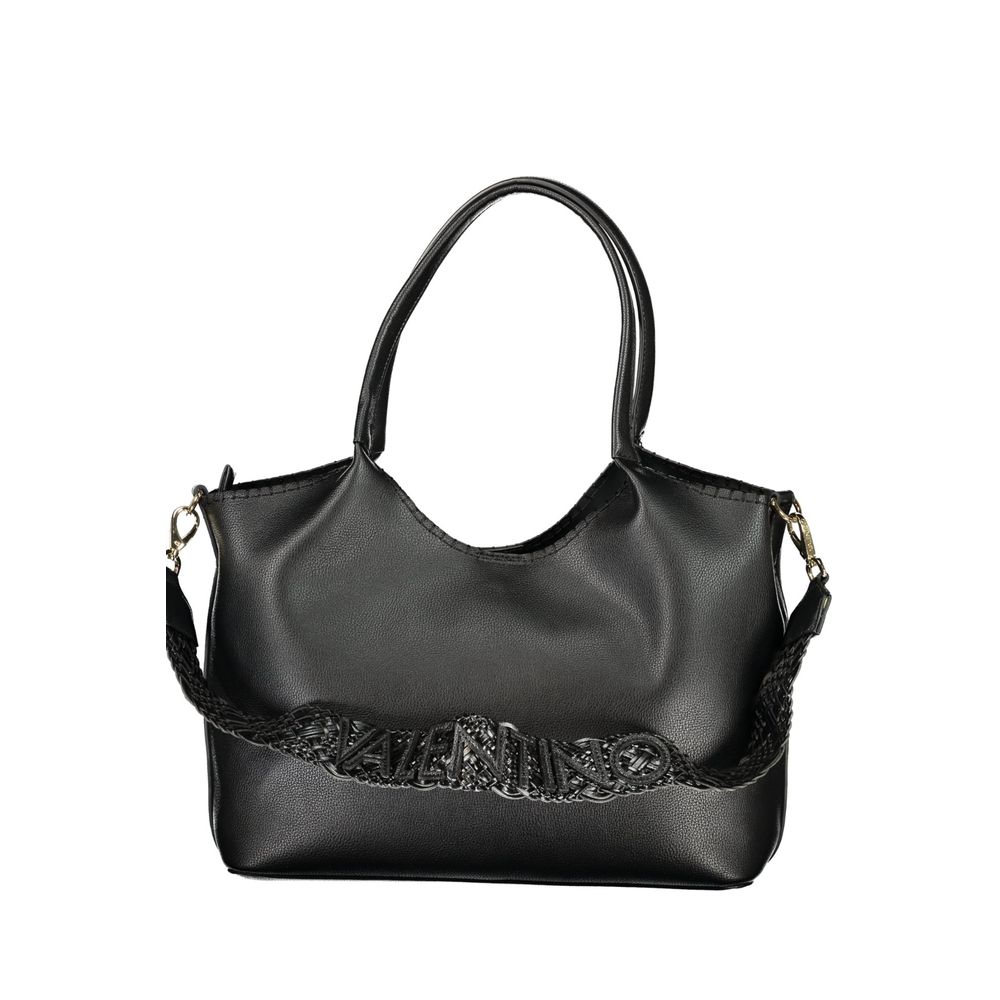 Mario Valentino Black Leather Handbag with Gold Hardware