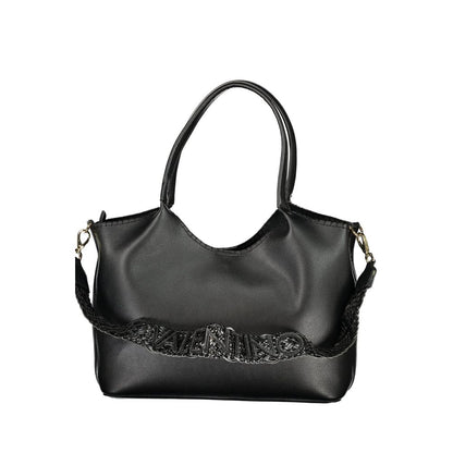 Mario Valentino Black Leather Handbag with Gold Hardware