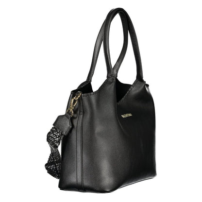 Mario Valentino Black Leather Handbag with Gold Hardware