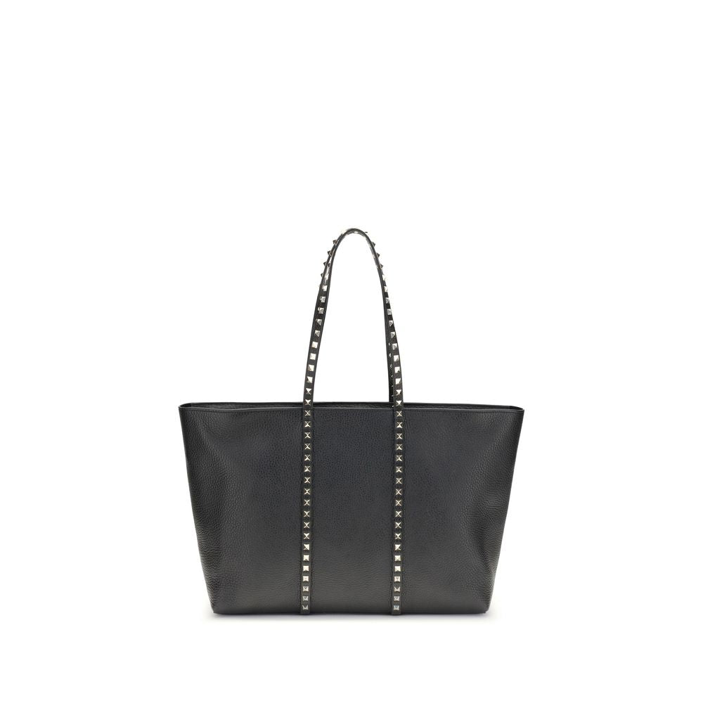 Valentino Garavani Black Calf Leather Rockstud Tote Bag