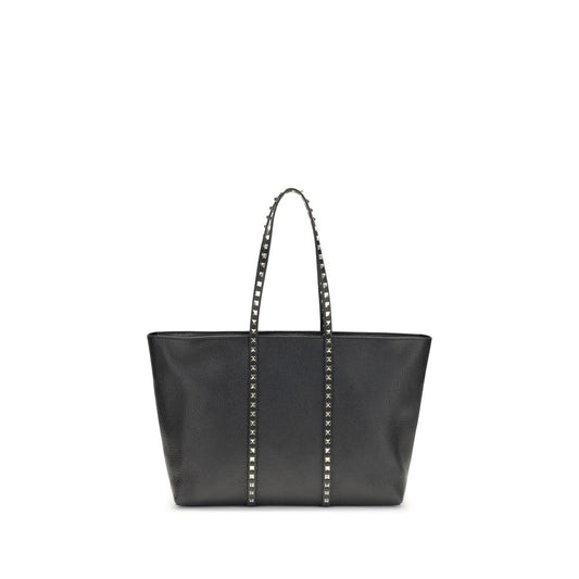 Valentino Garavani Black Calf Leather Rockstud Tote Bag