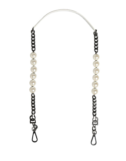 Dolce & Gabbana White Leather Silver Chain Bag Accessory Shoulder Strap
