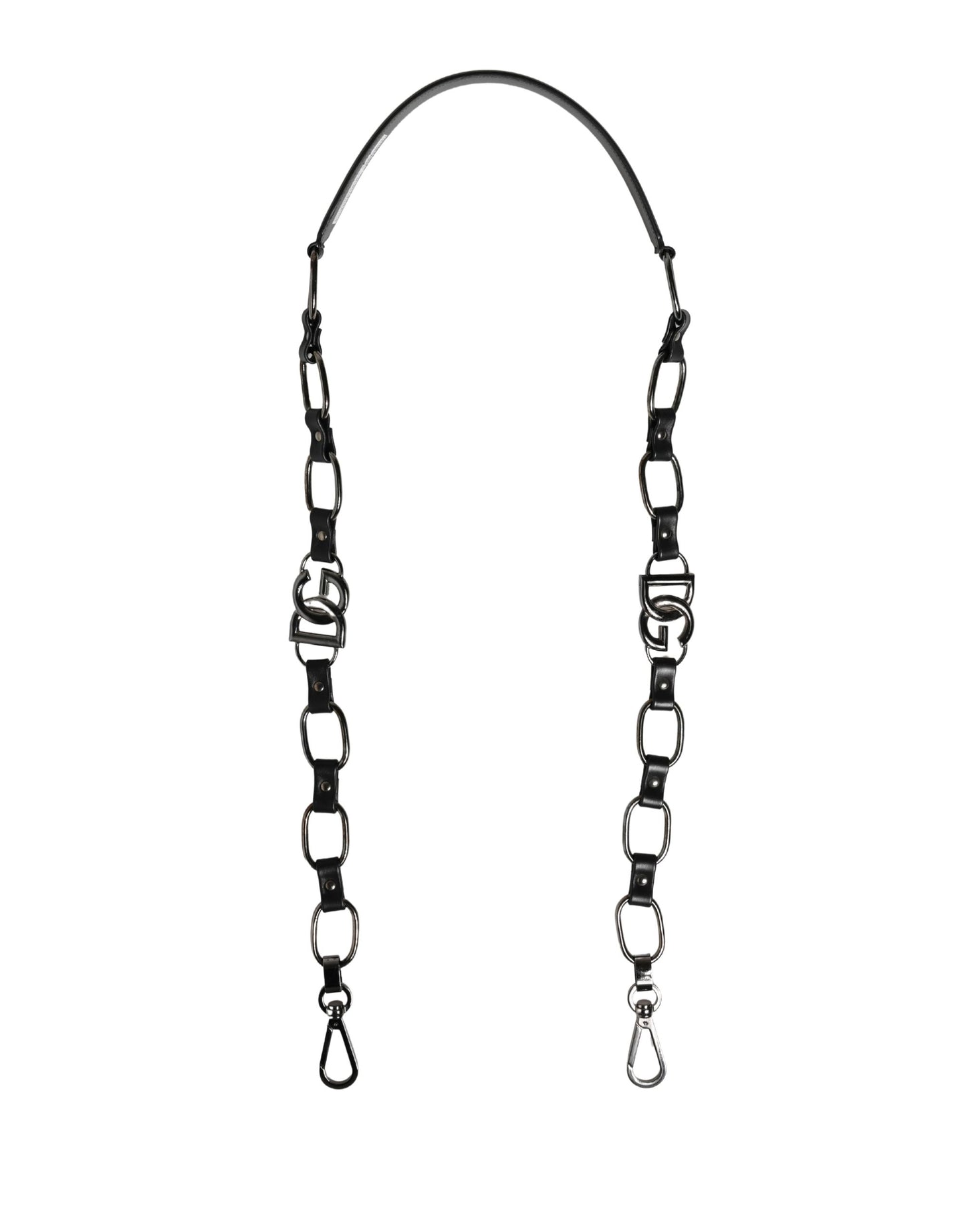 Dolce & Gabbana Black Leather & Silver Chain Shoulder Strap