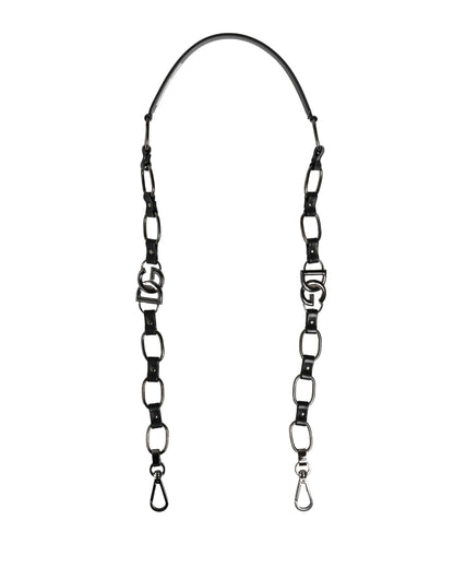 Dolce & Gabbana Black Leather & Silver Chain Shoulder Strap