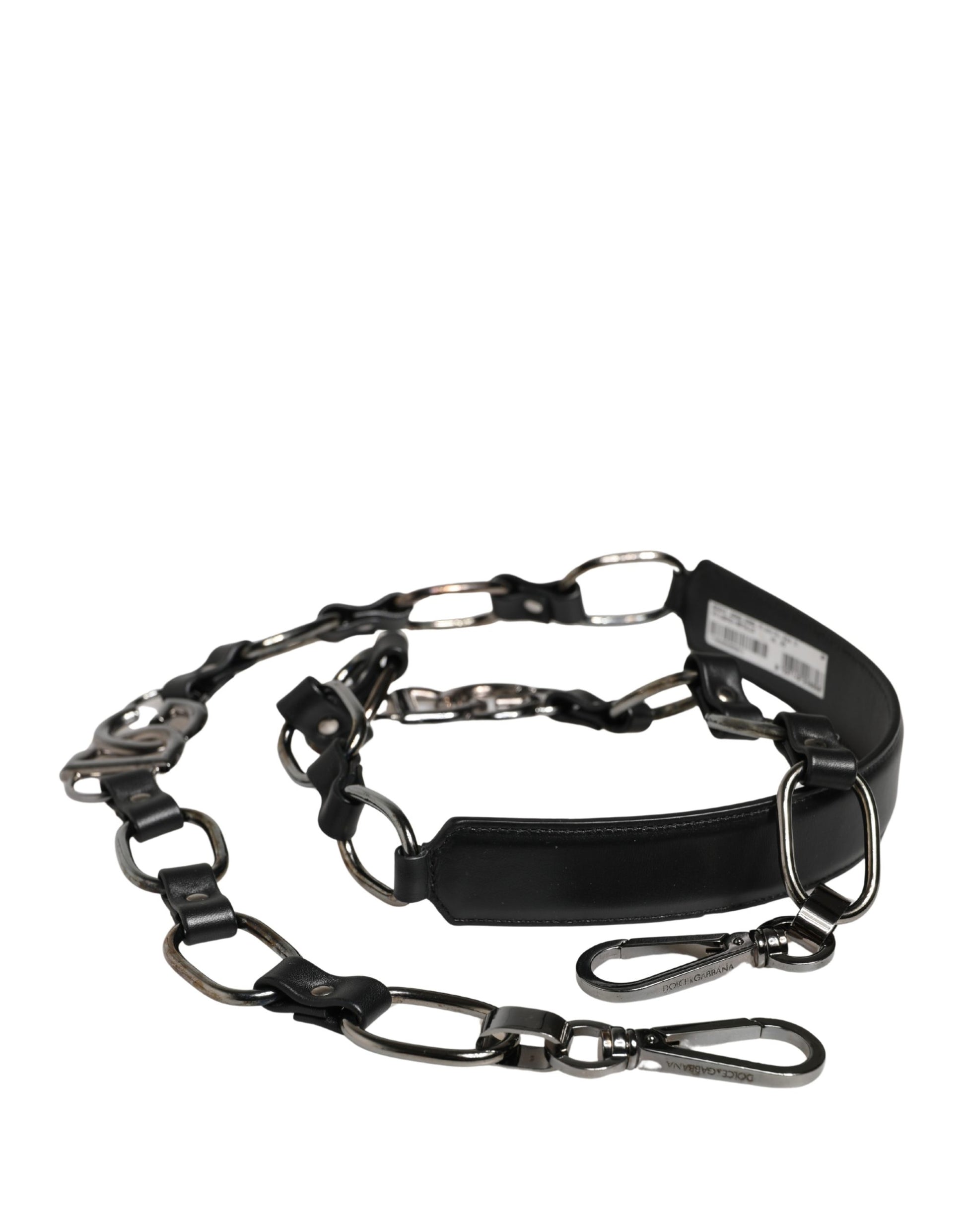 Dolce & Gabbana Black Leather & Silver Chain Shoulder Strap