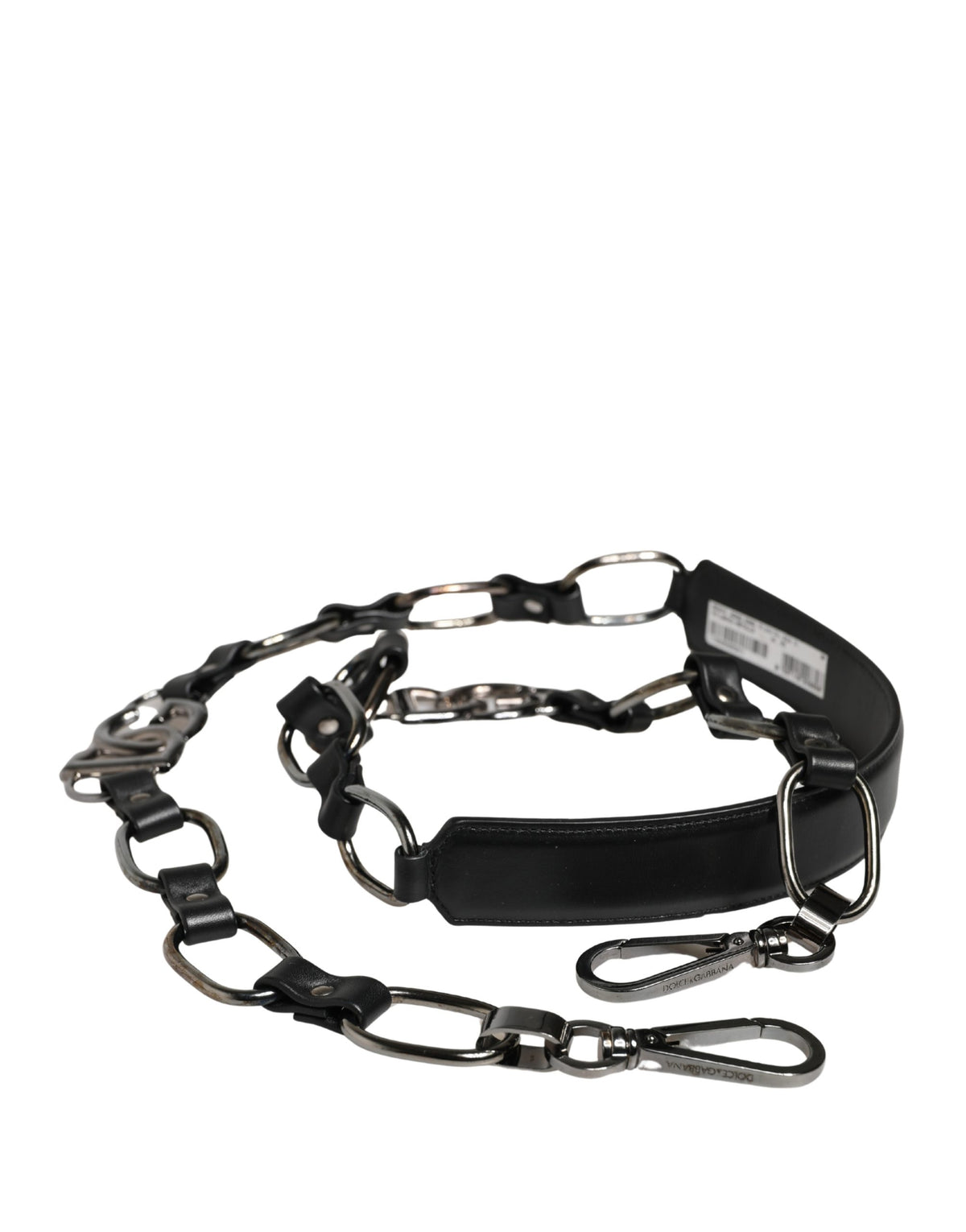 Dolce & Gabbana Black Leather & Silver Chain Shoulder Strap