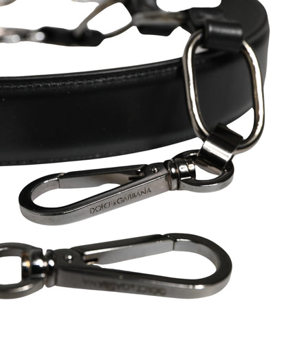 Dolce & Gabbana Black Leather & Silver Chain Shoulder Strap