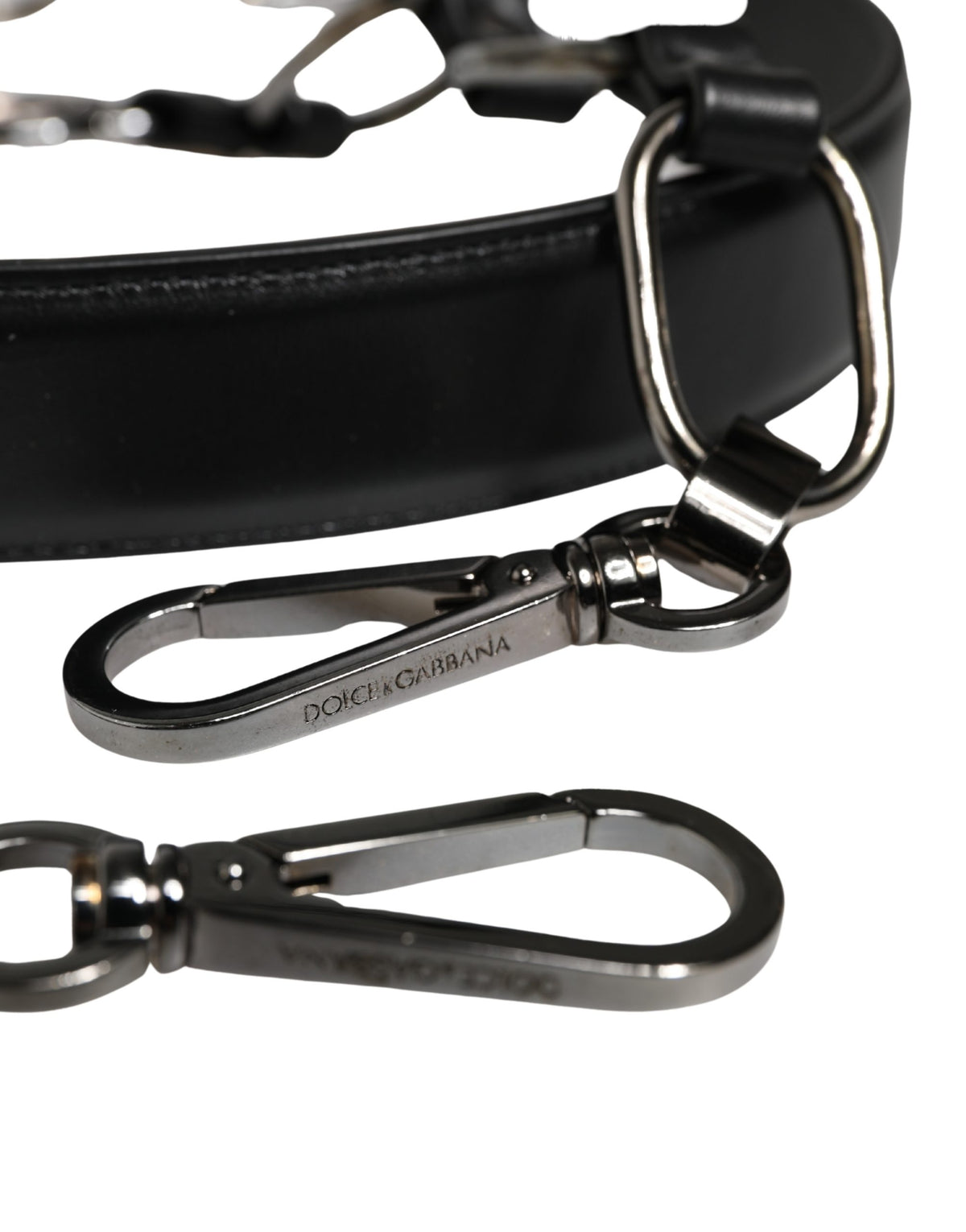 Dolce & Gabbana Black Leather & Silver Chain Shoulder Strap