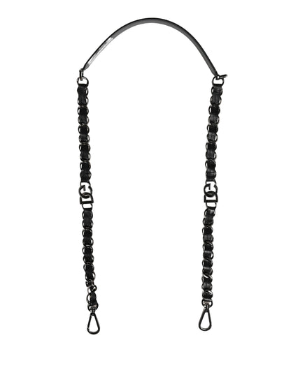 Dolce & Gabbana Black Leather Silver Chain Bag Accessory Shoulder Strap