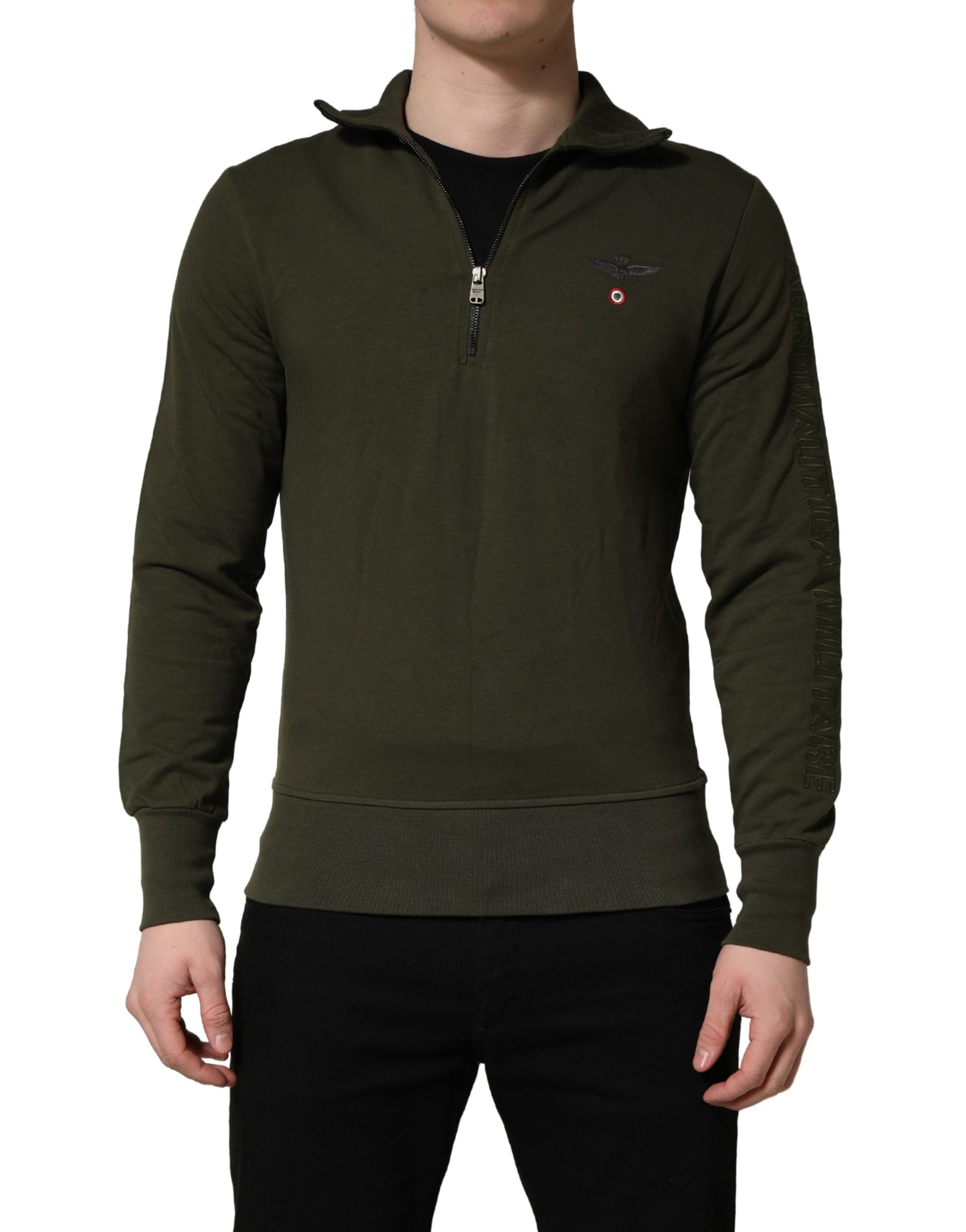 Aeronautica Militare Military Green Half Zip Sweatshirt Sweater