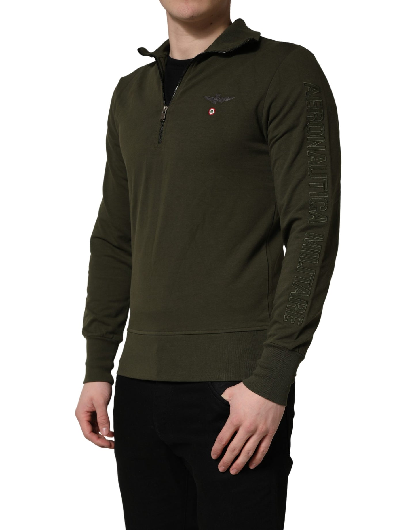 Aeronautica Militare Military Green Half Zip Sweatshirt Sweater