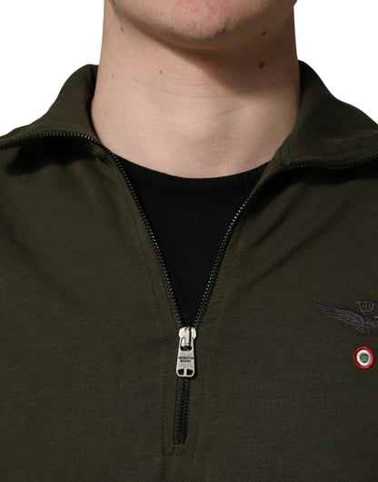 Aeronautica Militare Military Green Half Zip Sweatshirt Sweater