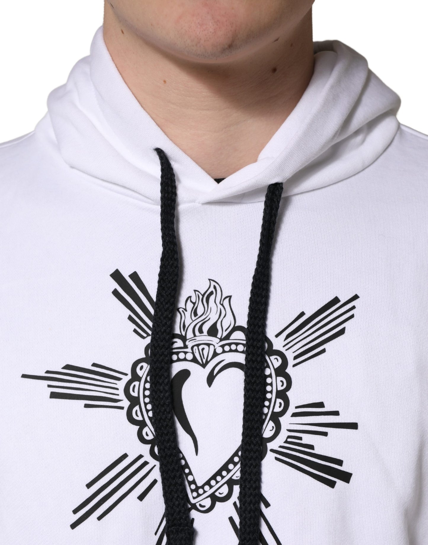 Dolce & Gabbana White Sacred Heart Hooded Sweatshirt Sweater