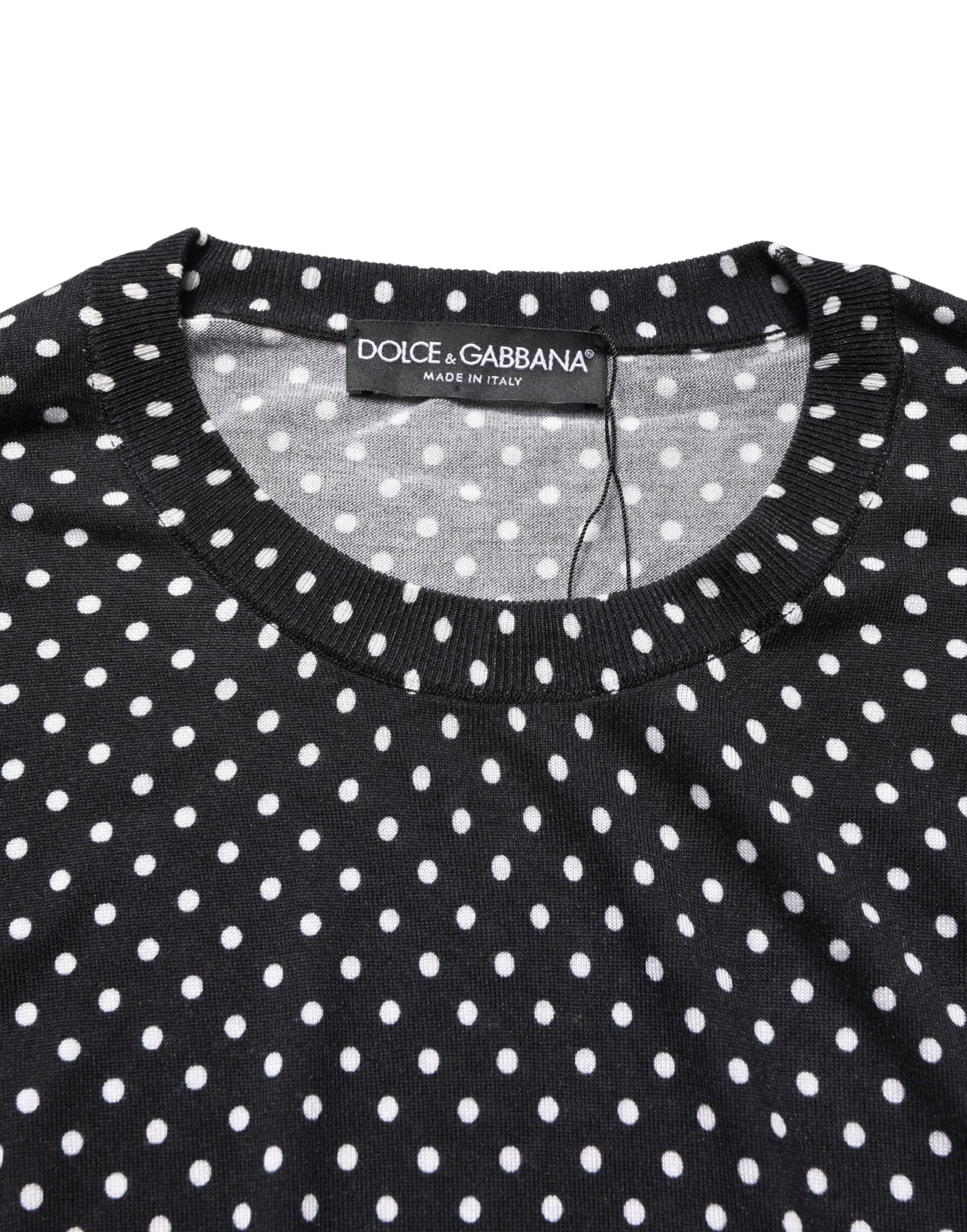 Dolce & Gabbana Black Polka Dot Crew Neck Pullover Sweater