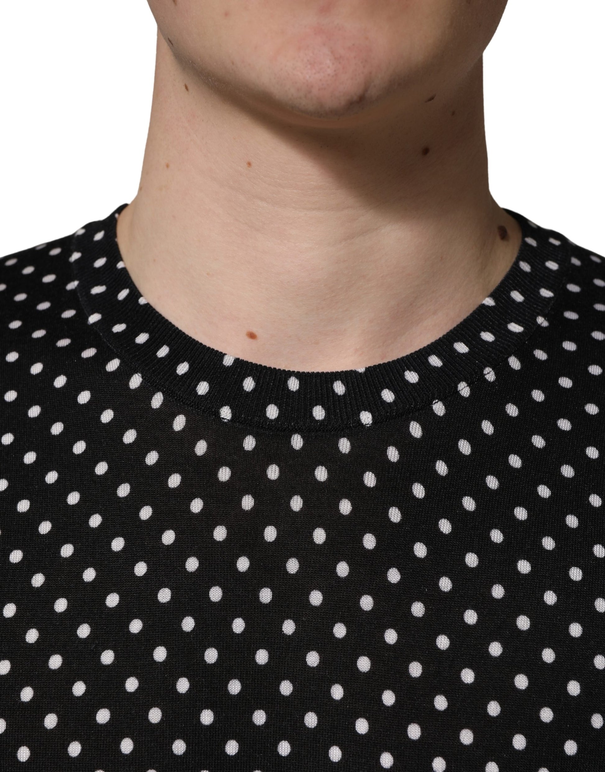 Dolce & Gabbana Black Polka Dot Crew Neck Pullover Sweater