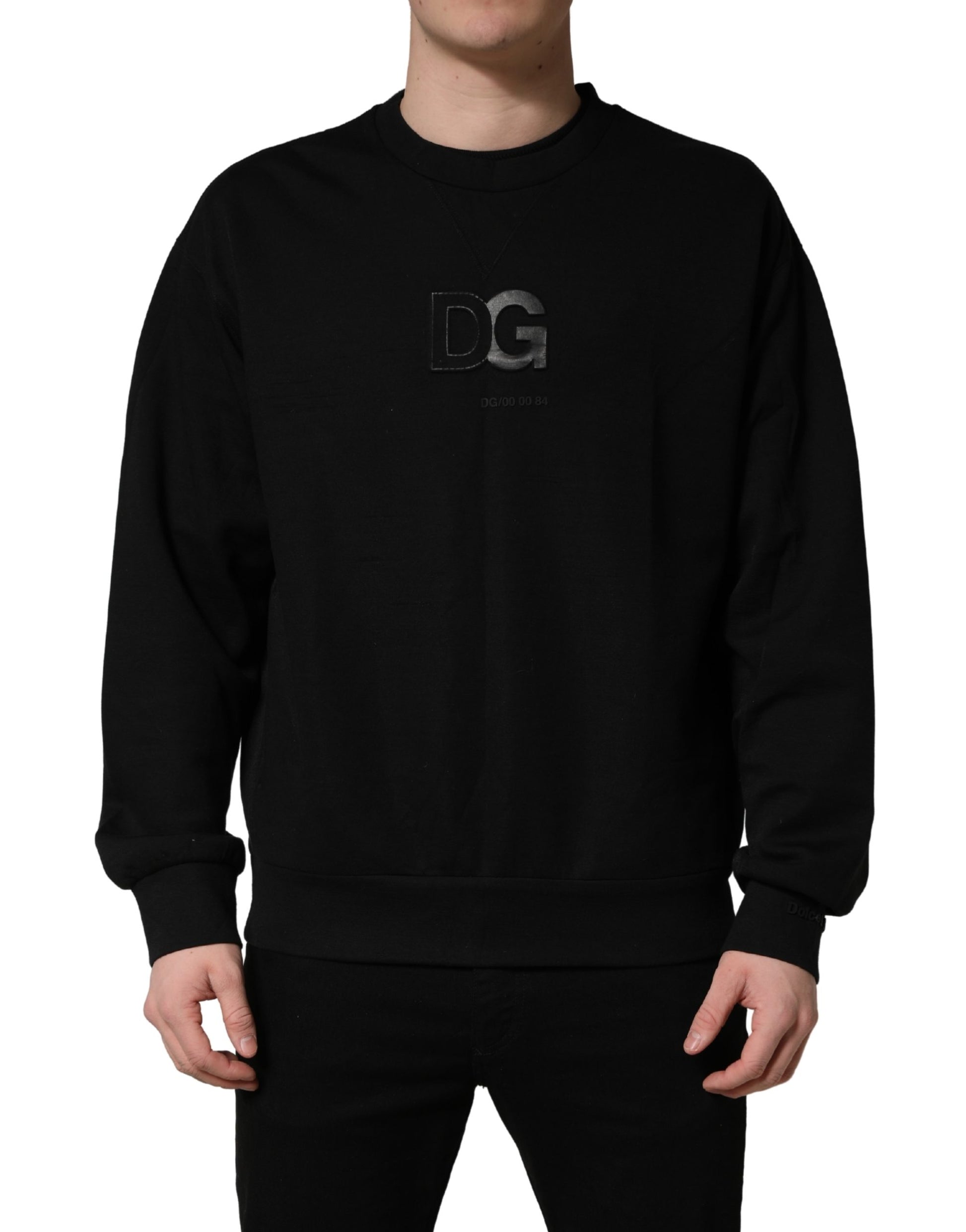 Dolce & Gabbana Black Cotton DG Men CrewNeck Pullover Sweater