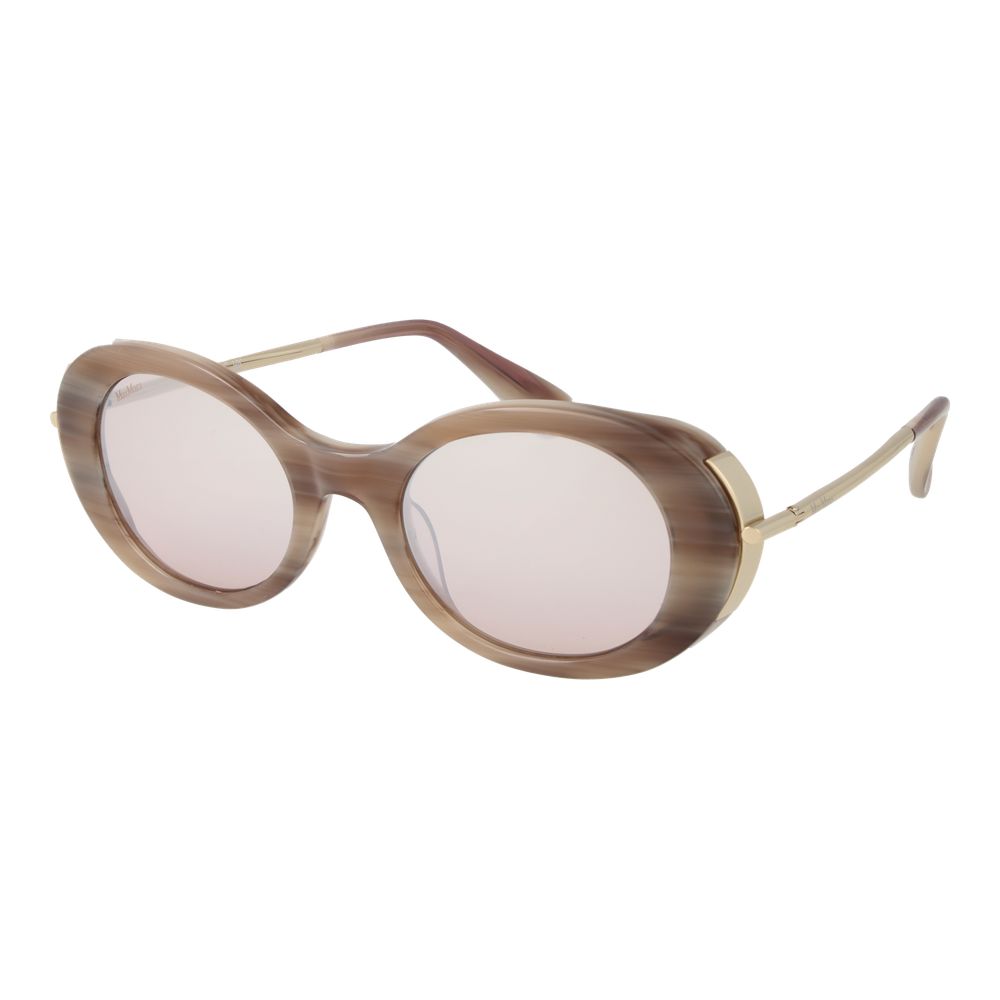 Max Mara Women’s Acetate Sunglasses – Beige Oval Frame, Mirrored Lenses