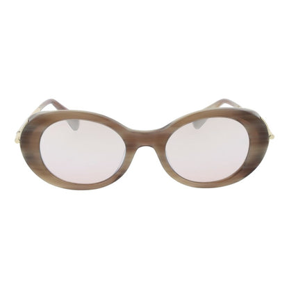 Max Mara Women’s Acetate Sunglasses – Beige Oval Frame, Mirrored Lenses