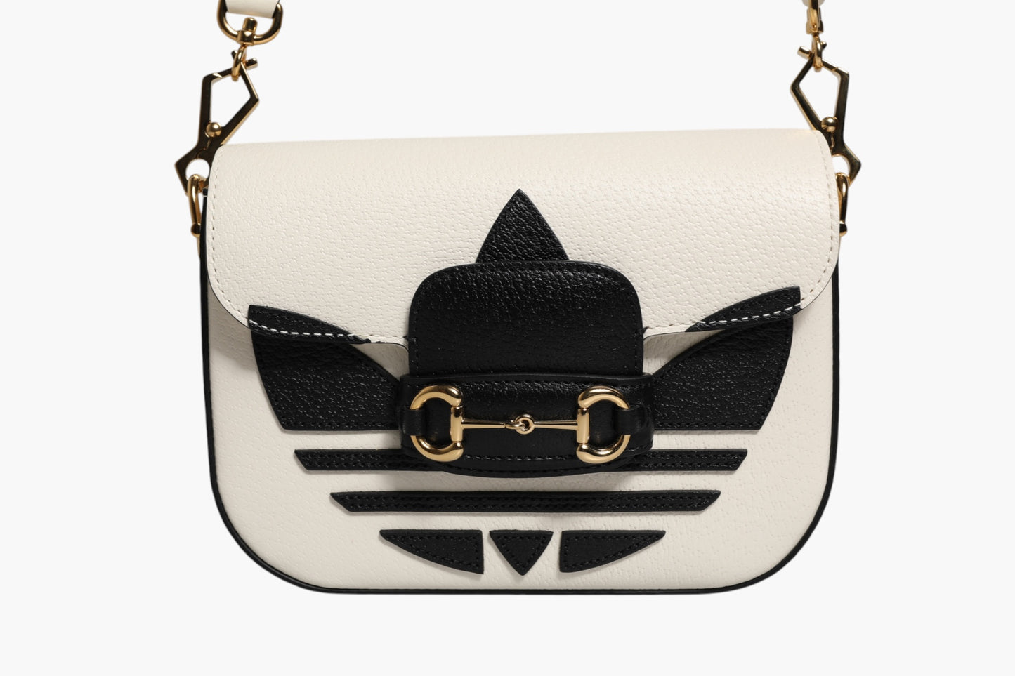 Gucci x Adidas Horsebit 1955 Shoulder Bag White & Black Leather 20cm Preloved Grade A