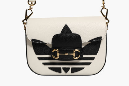 Gucci x Adidas Horsebit 1955 Shoulder Bag White & Black Leather 20cm Preloved Grade A