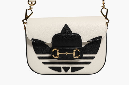 Gucci x Adidas Horsebit 1955 Shoulder Bag White & Black Leather 20cm Preloved Grade A