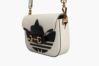 Gucci x Adidas Horsebit 1955 Shoulder Bag White & Black Leather 20cm Preloved Grade A