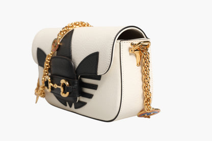 Gucci x Adidas Horsebit 1955 White & Black Calfskin Leather Shoulder Bag Preloved Grade A