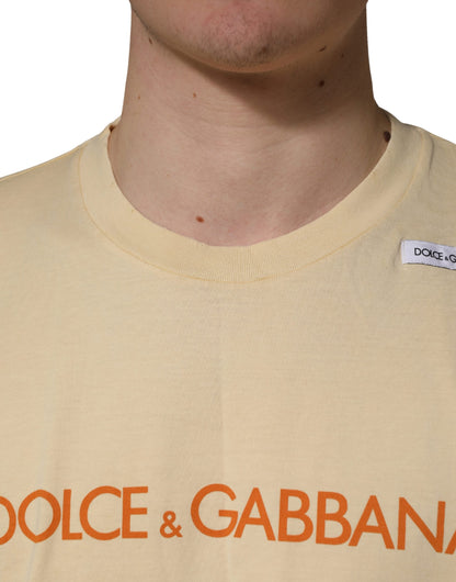 Dolce & Gabbana Yellow Logo Print Cotton Crew Neck T-shirt