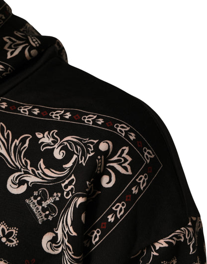 Dolce & Gabbana Black Bandana Print Cotton Men Hoodie Sweater