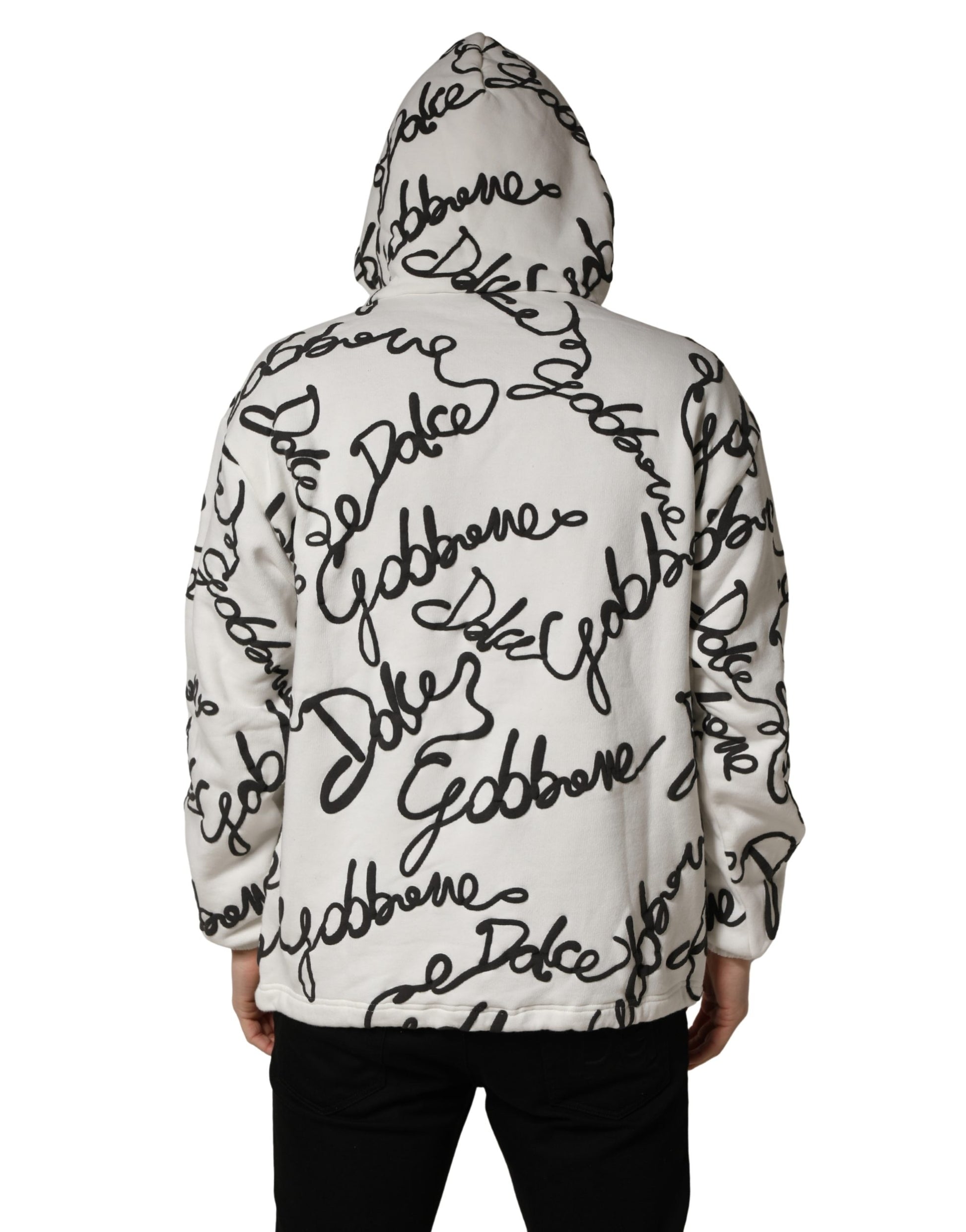 Dolce & Gabbana White Script Logo Print Cotton Sweatshirt Sweater