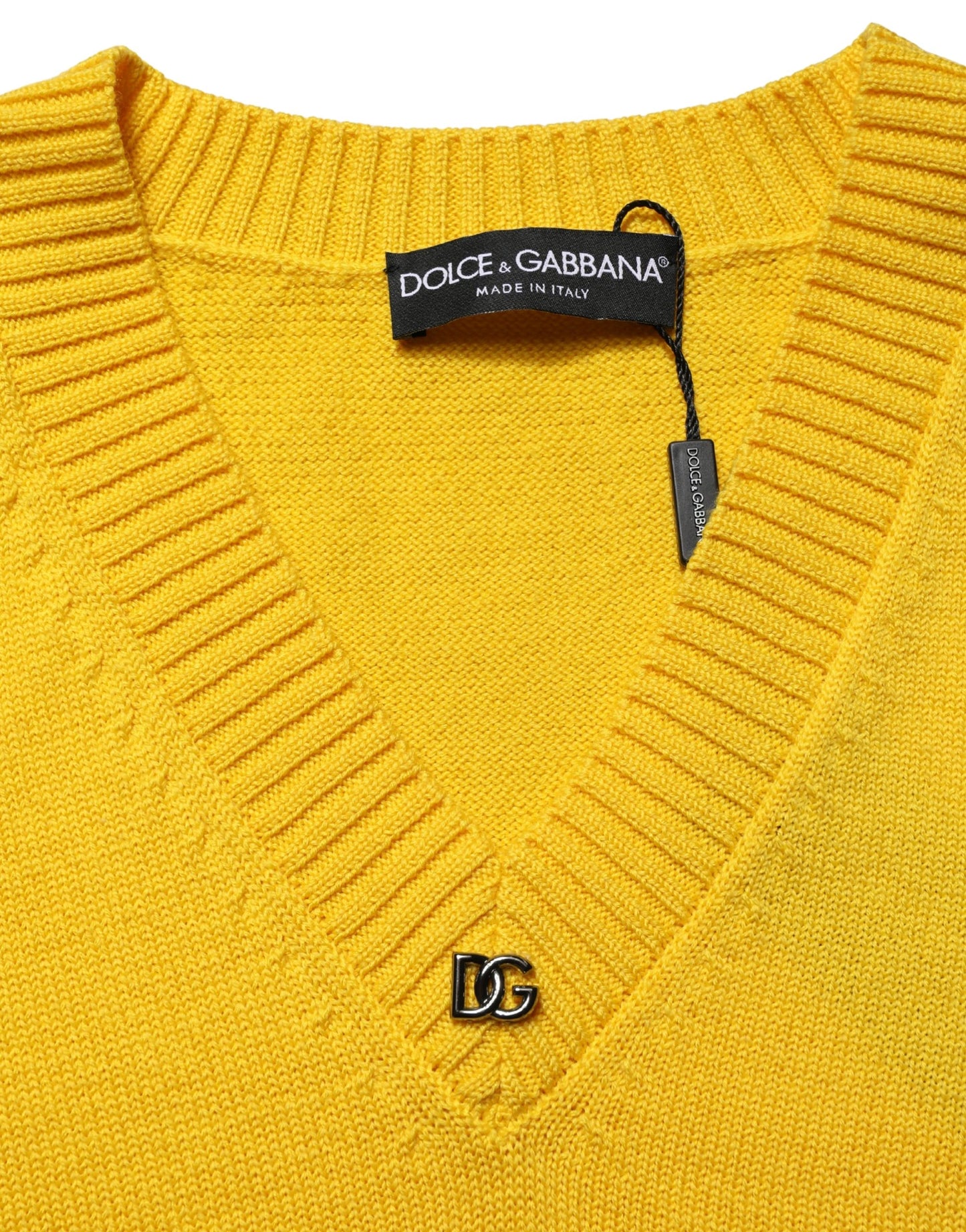 Dolce & Gabbana Wool Knitted V-Neck Pullover in Yellow