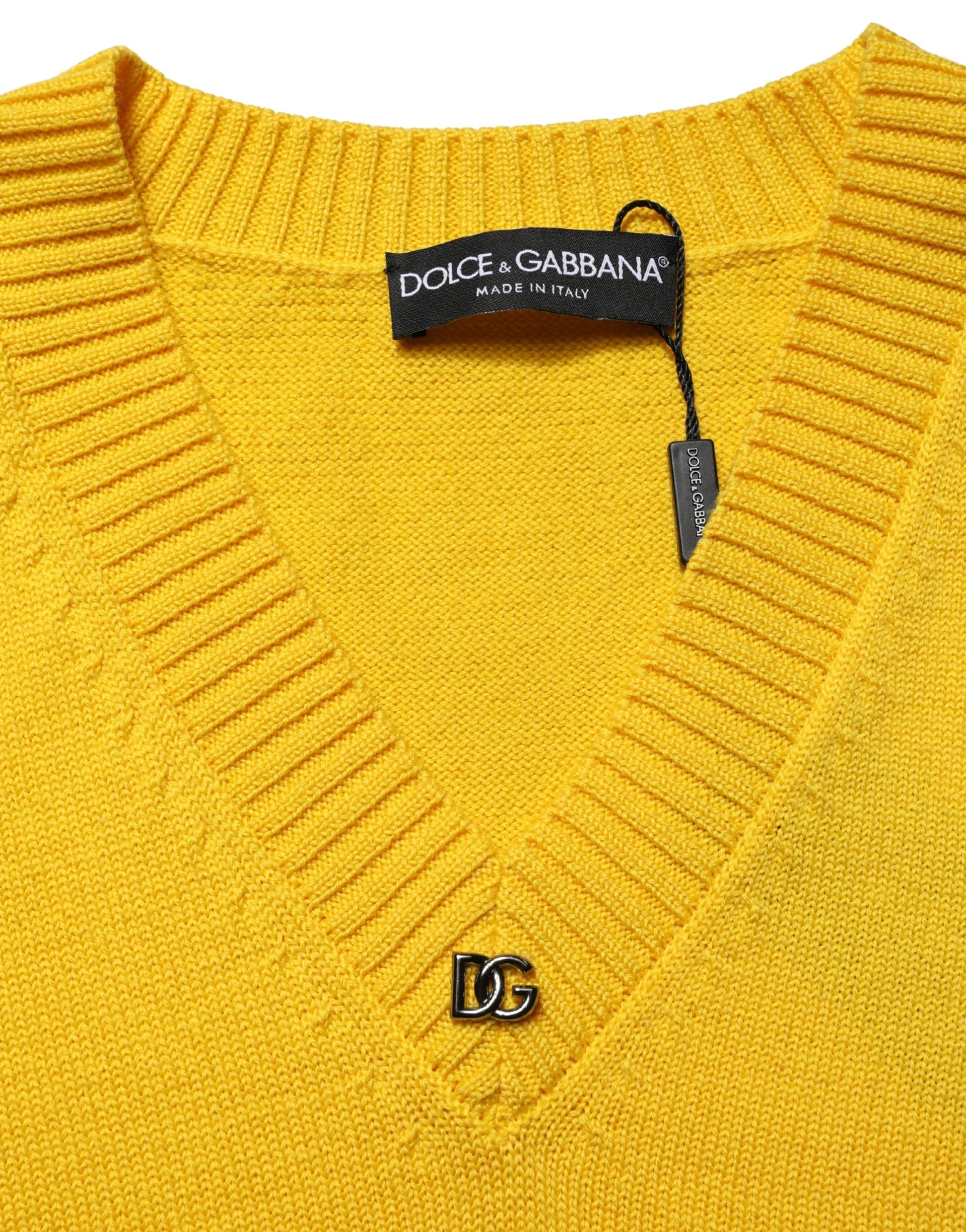 Dolce & Gabbana Wool Knitted V-Neck Pullover in Yellow