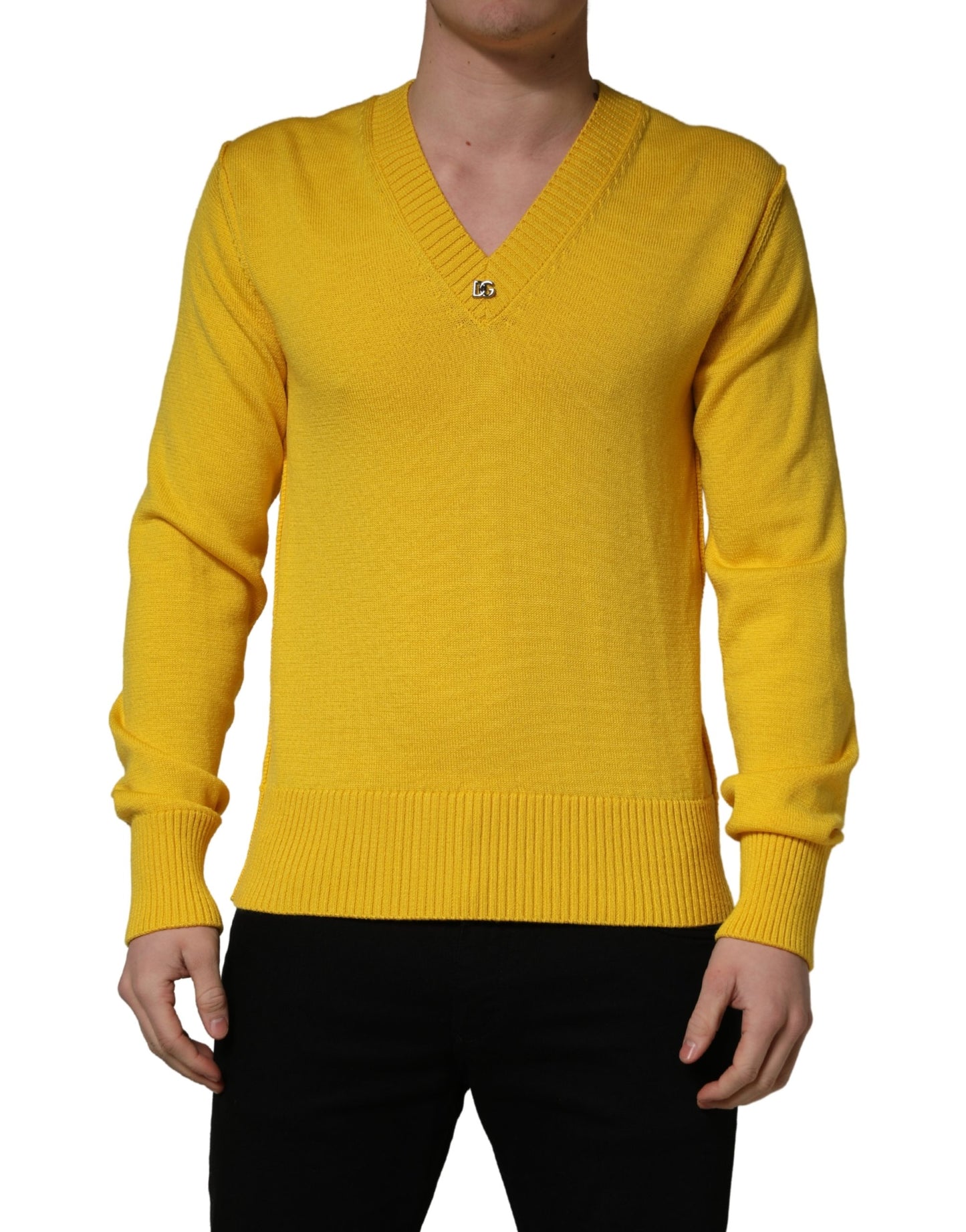 Dolce & Gabbana Wool Knitted V-Neck Pullover in Yellow