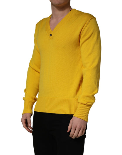 Dolce & Gabbana Wool Knitted V-Neck Pullover in Yellow