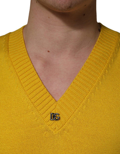 Dolce & Gabbana Wool Knitted V-Neck Pullover in Yellow
