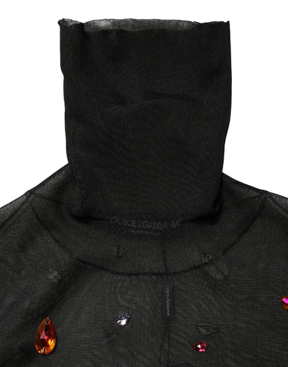Dolce & Gabbana Black Crystal Embellished TurtleNeck Sweater