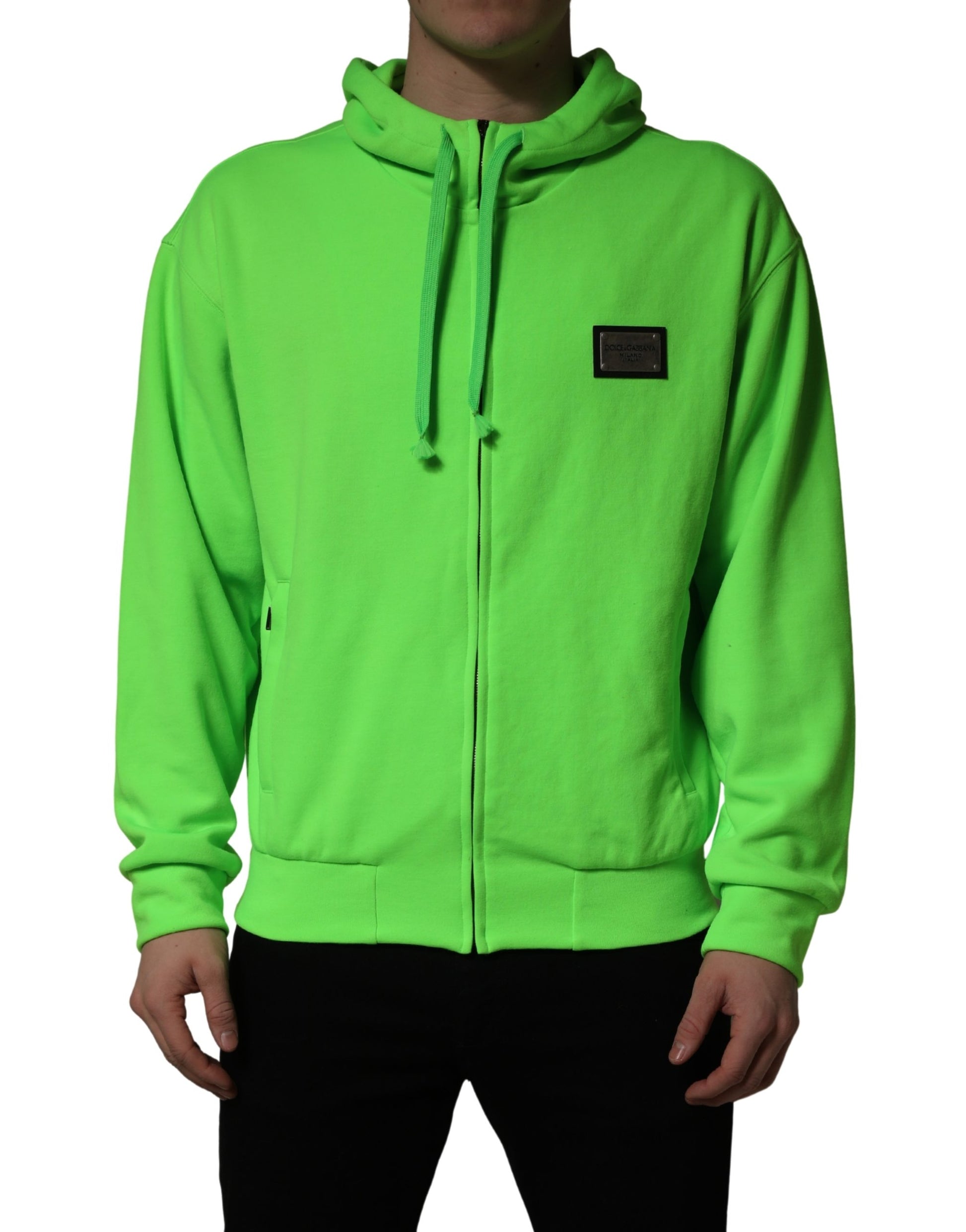 Dolce & Gabbana Green Full-Zip Fleece Hooded Sweatshirt
