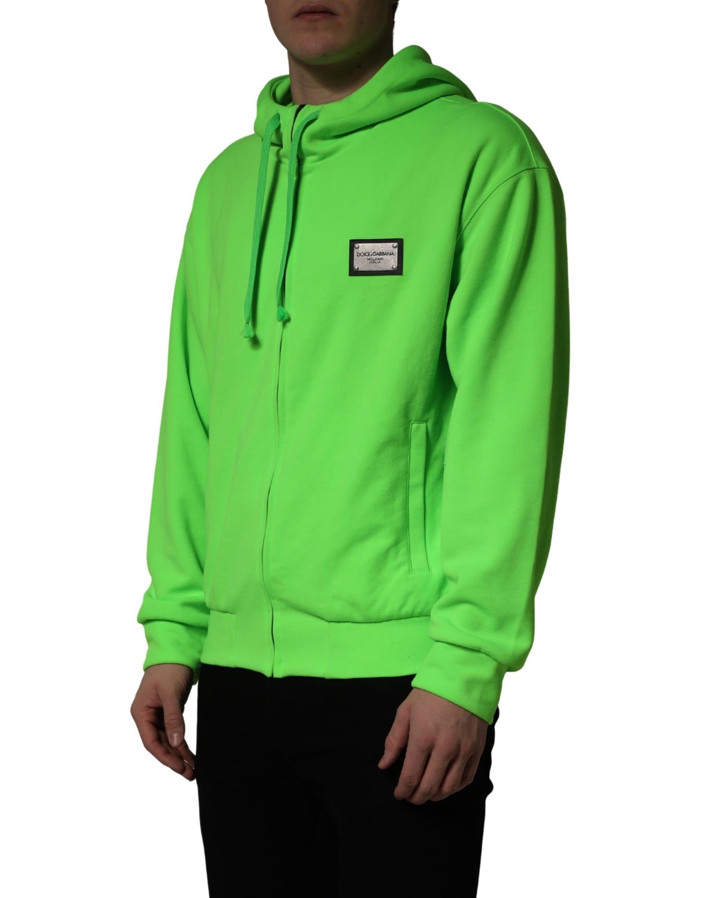 Dolce & Gabbana Green Full-Zip Fleece Hooded Sweatshirt