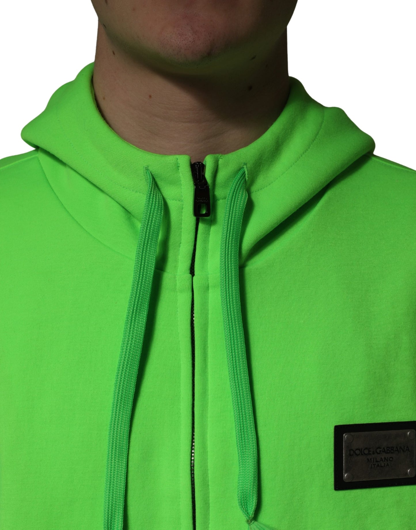 Dolce & Gabbana Green Full-Zip Fleece Hooded Sweatshirt