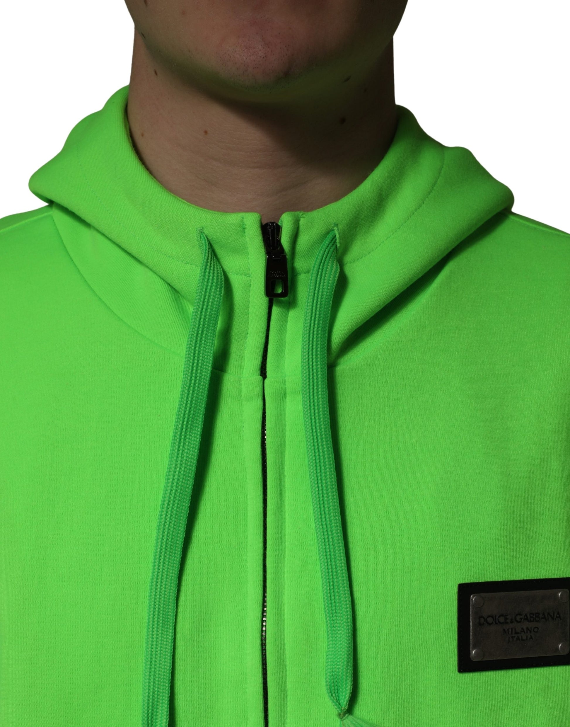 Dolce & Gabbana Green Full-Zip Fleece Hooded Sweatshirt