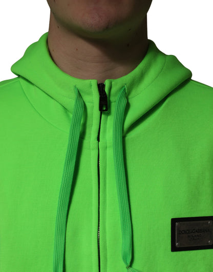 Dolce & Gabbana Green Full-Zip Fleece Hooded Sweatshirt
