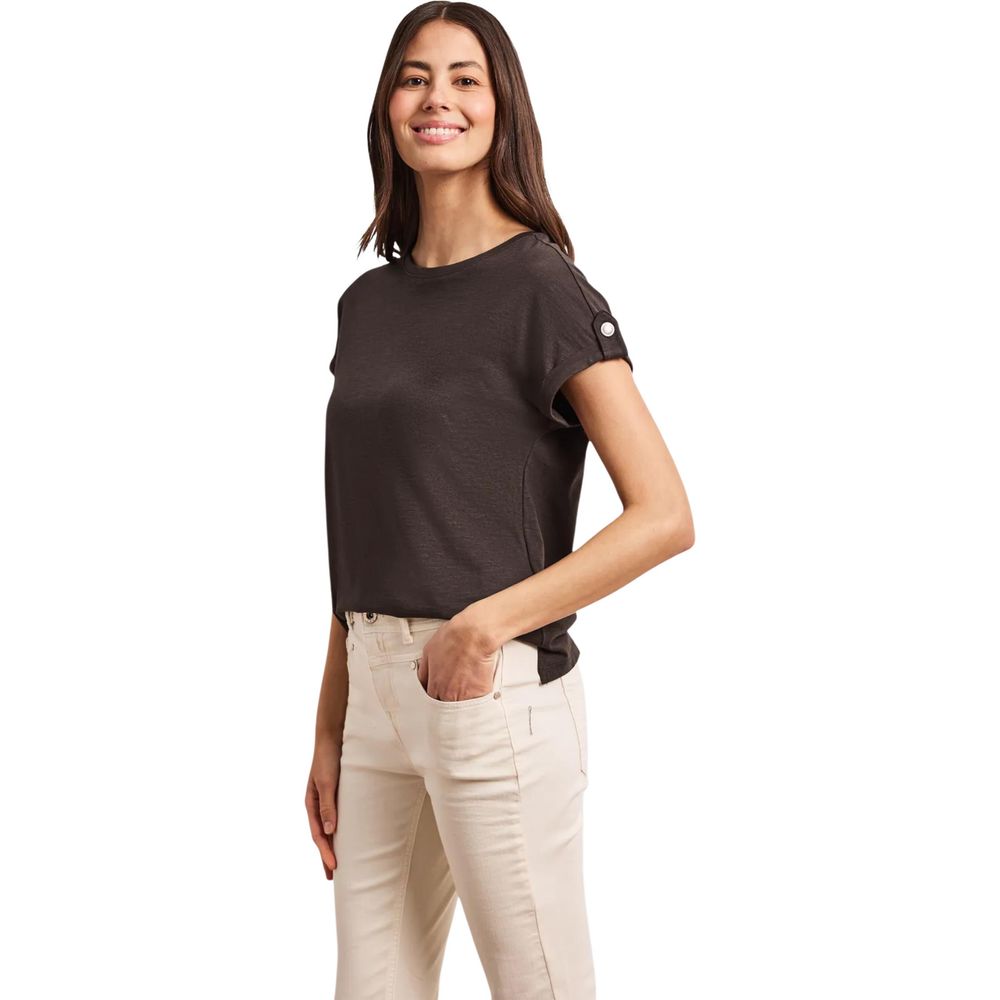 Street One Brown Cotton T-Shirt with Decorative Buttons