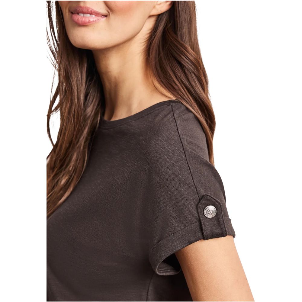 Street One Brown Cotton T-Shirt with Decorative Buttons