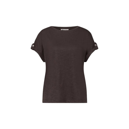 Street One Brown Cotton T-Shirt with Decorative Buttons